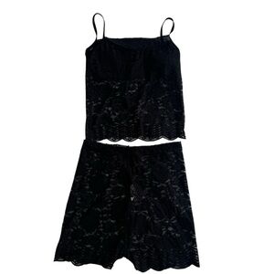 2 Piece Black Lace Lingerie Cami Top & Shorts